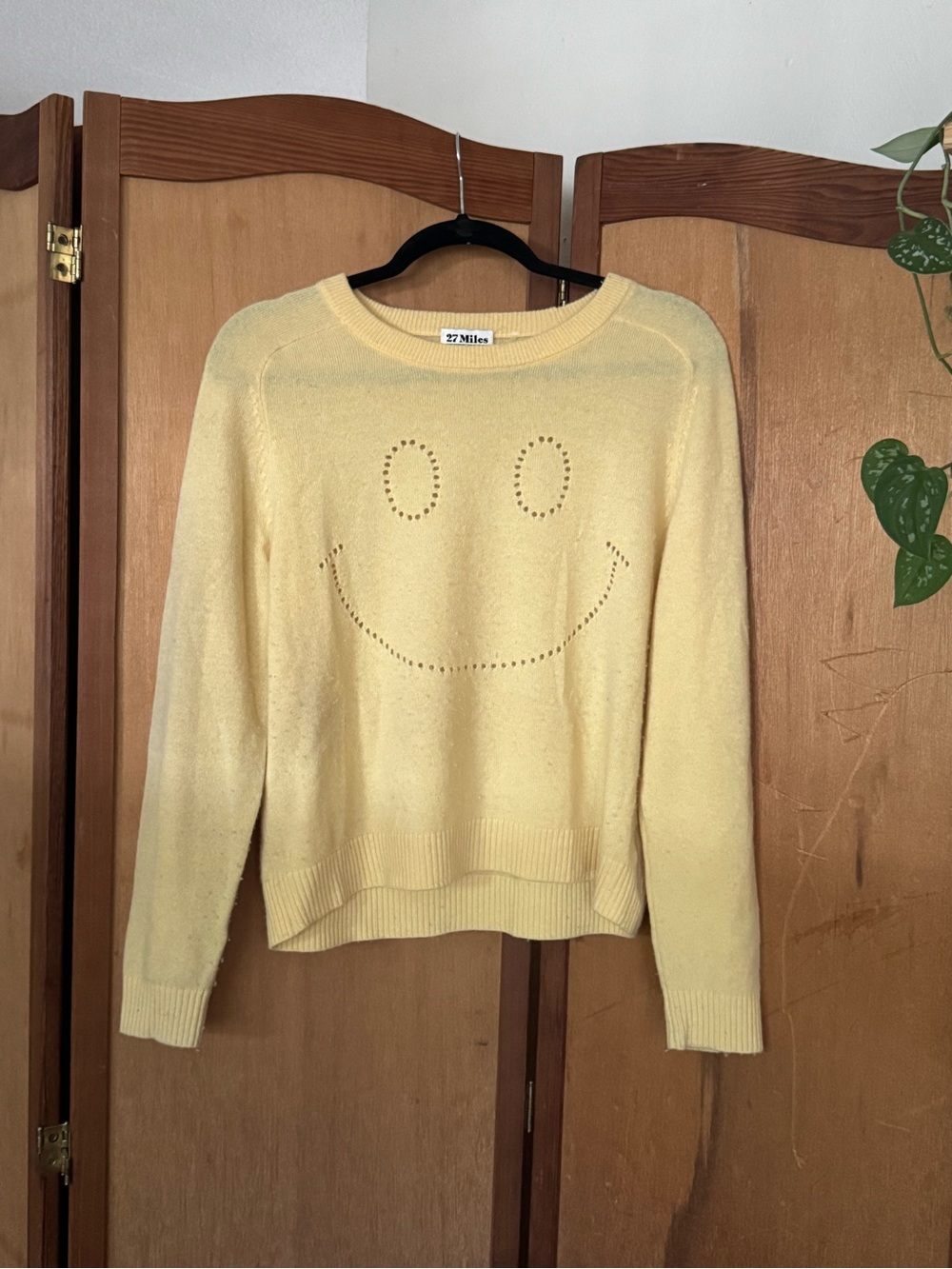 27 Miles Malibu Yellow Smiley Face Crewneck Sweater